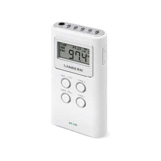 White Sangean DT-120 AM/FM Stereo Pocket Radio