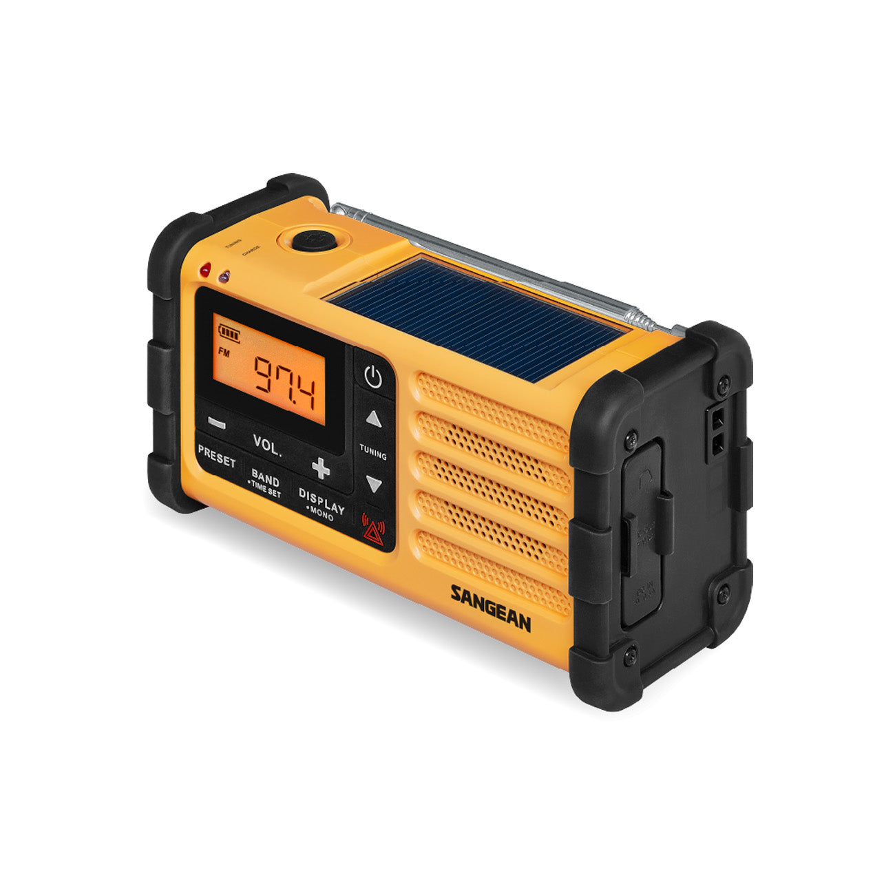 Angle of Sangean MMR-88 Emergency Radio in yellow finish