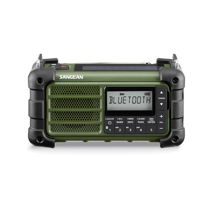 Front view of Sangean MMR-99 Emergency Radio in green