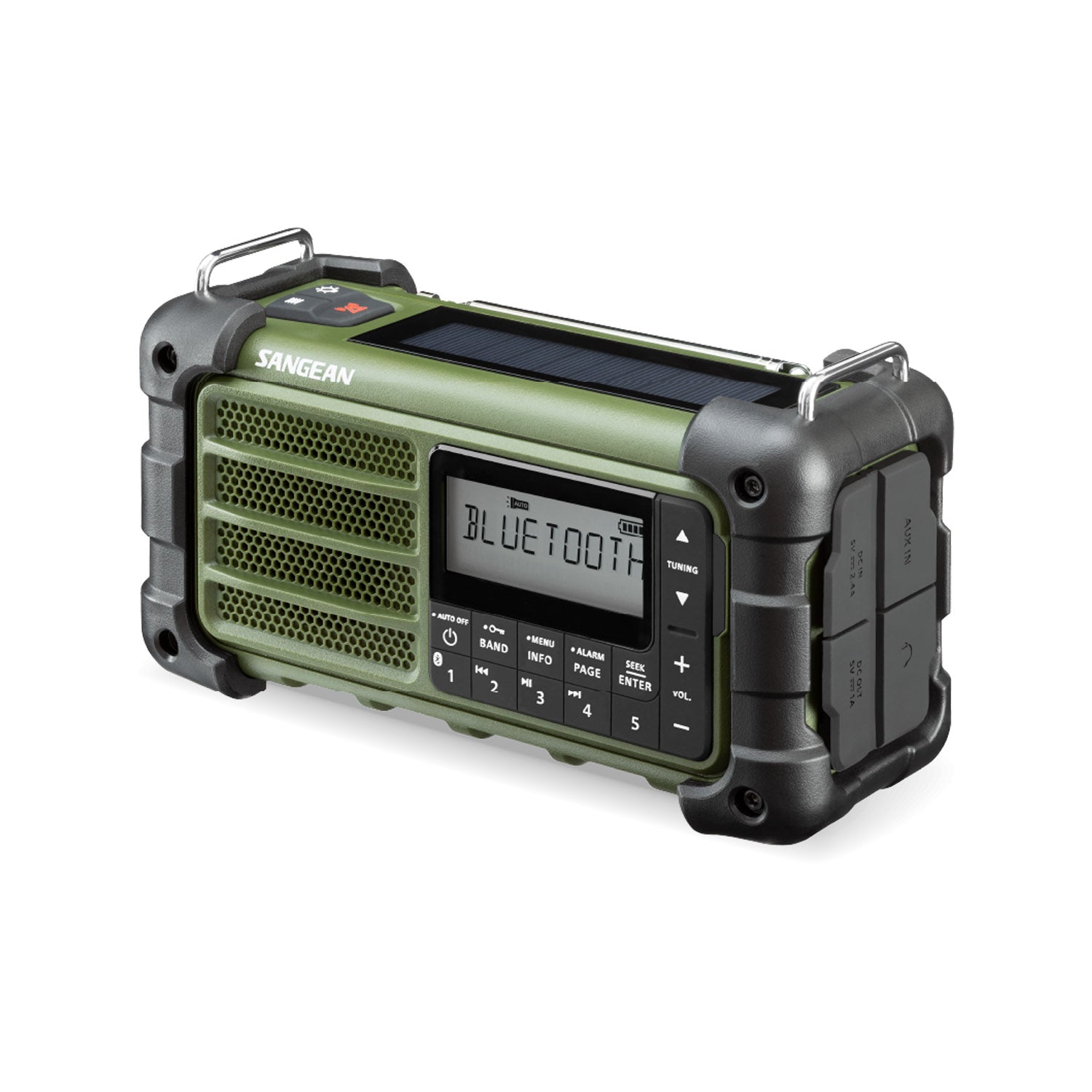 Angle view of Sangean MMR-99 Emergency Radio in green