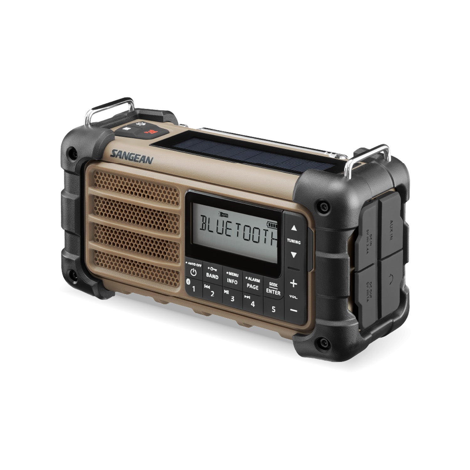 Angle view of Sangean MMR-99 Emergency Radio in tan