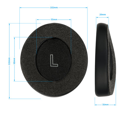 ear pads with measurements on a white background