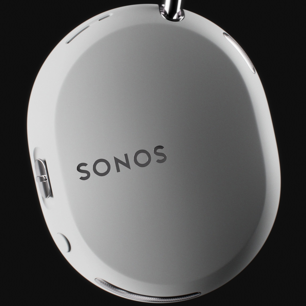 Close up of white Sonos Ace Ultra Headphone earcup
