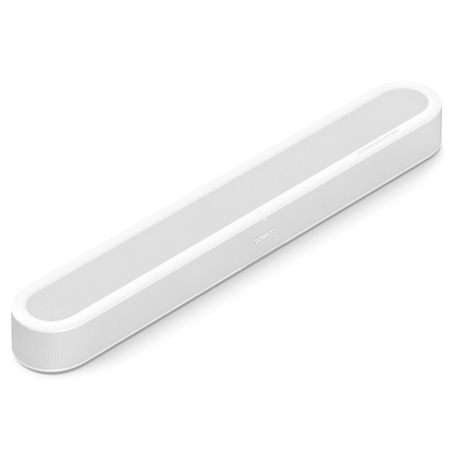 Top angle view of white Sonos Beam Ultra Soundbar on a white background