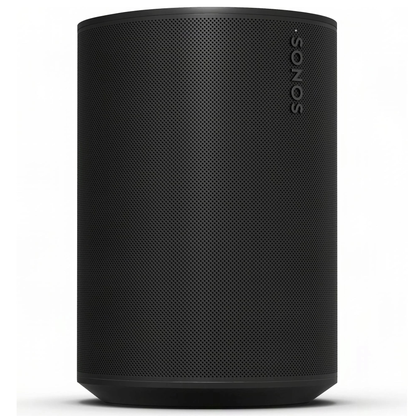 Front angle of black Sonos Era 100 SL Speaker on white background