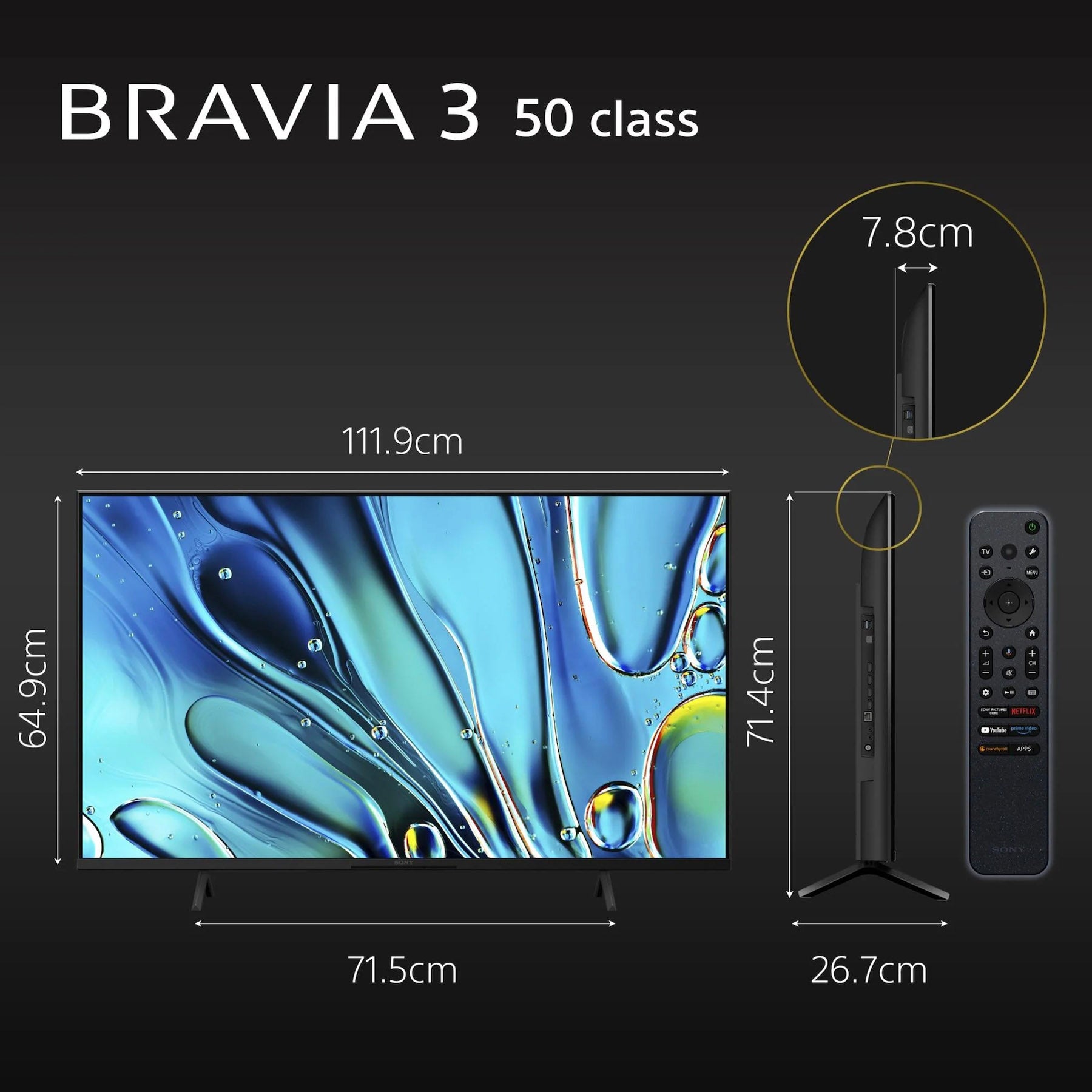 Sony 50" Bravia 3 4K Ultra HD LED Smart TV - Dimensions