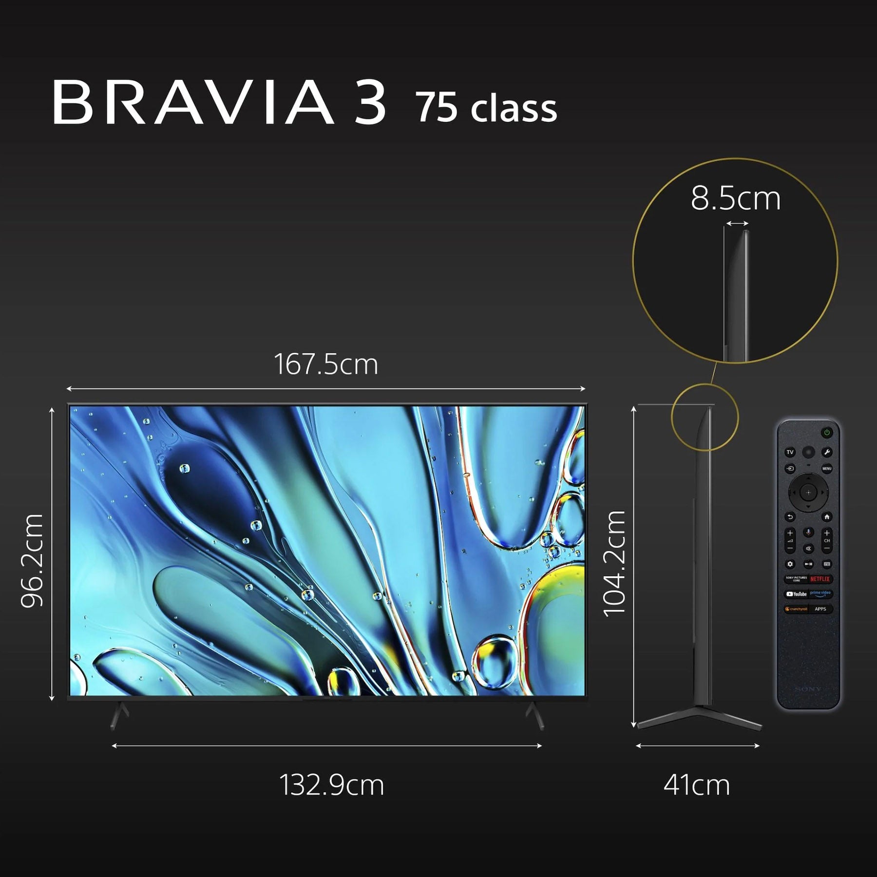 Sony 75" Bravia 3 4K Ultra HD LED Smart TV - Dimensions