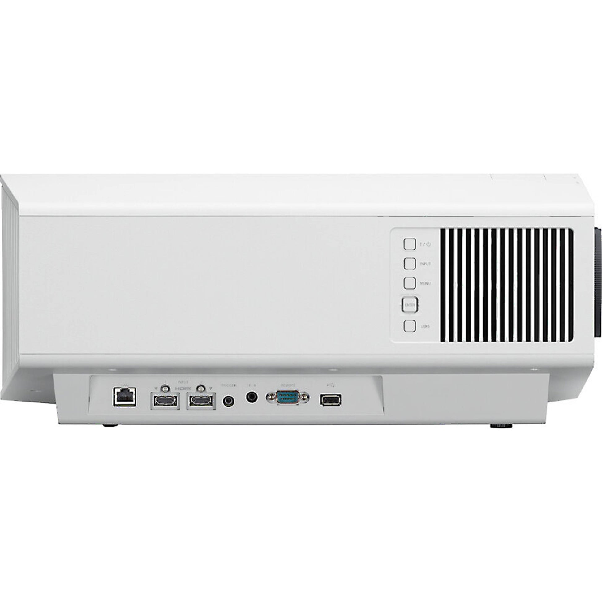 White projector with inputs on a white background