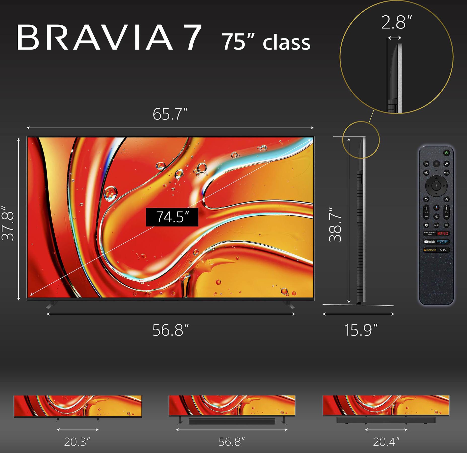Sony 75" Bravia 7 4K Ultra HD Mini LED Smart TV - Dimensions