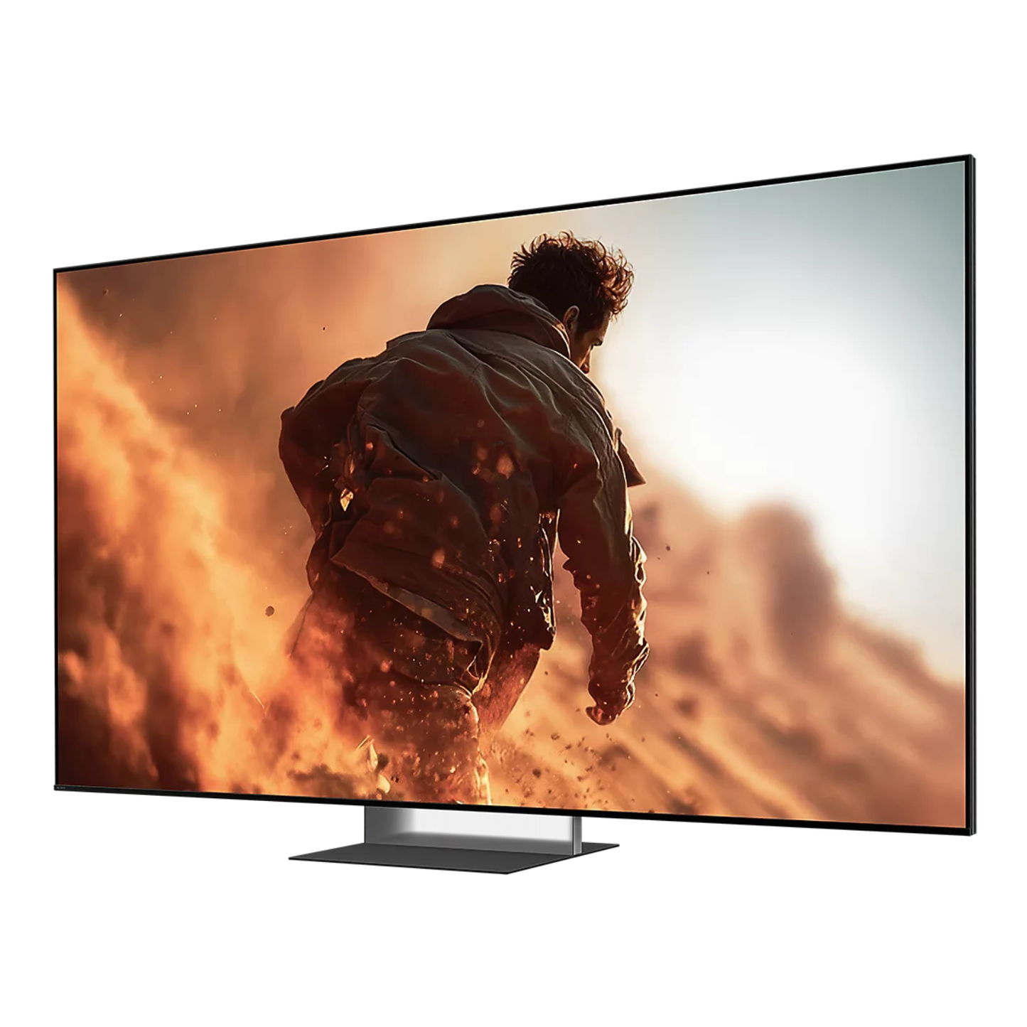 Side view of Sony Bravia 7 II True RGB Mini-LED AI 4K TV with man on motorbike on screen