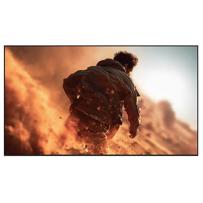 Wall mounted Sony Bravia 7 II True RGB Mini-LED AI 4K TV with man on motorbike on screen