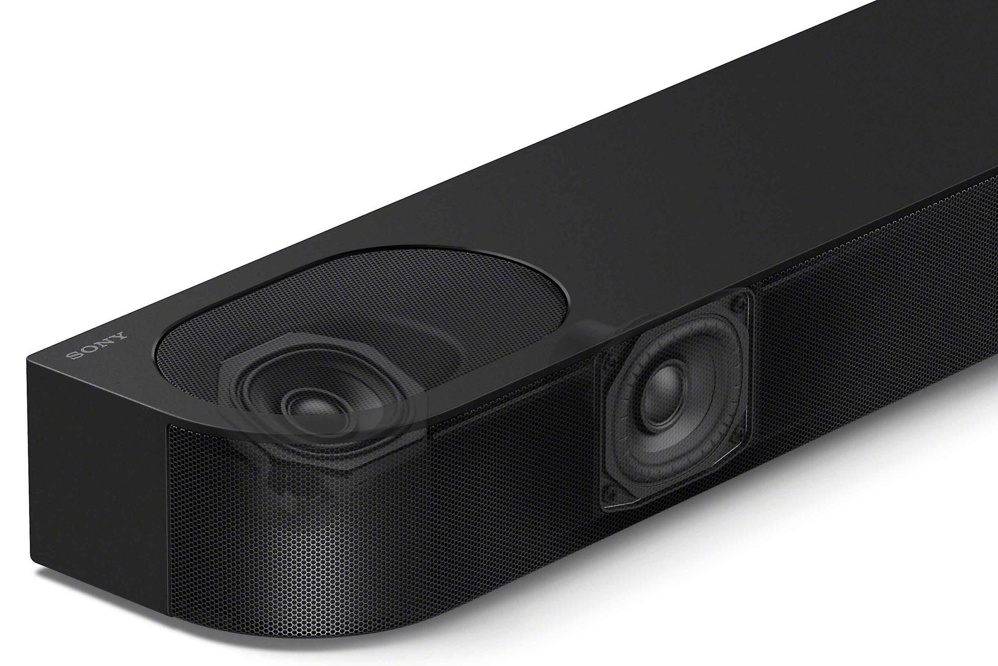 Black Sony soundbar on a white background