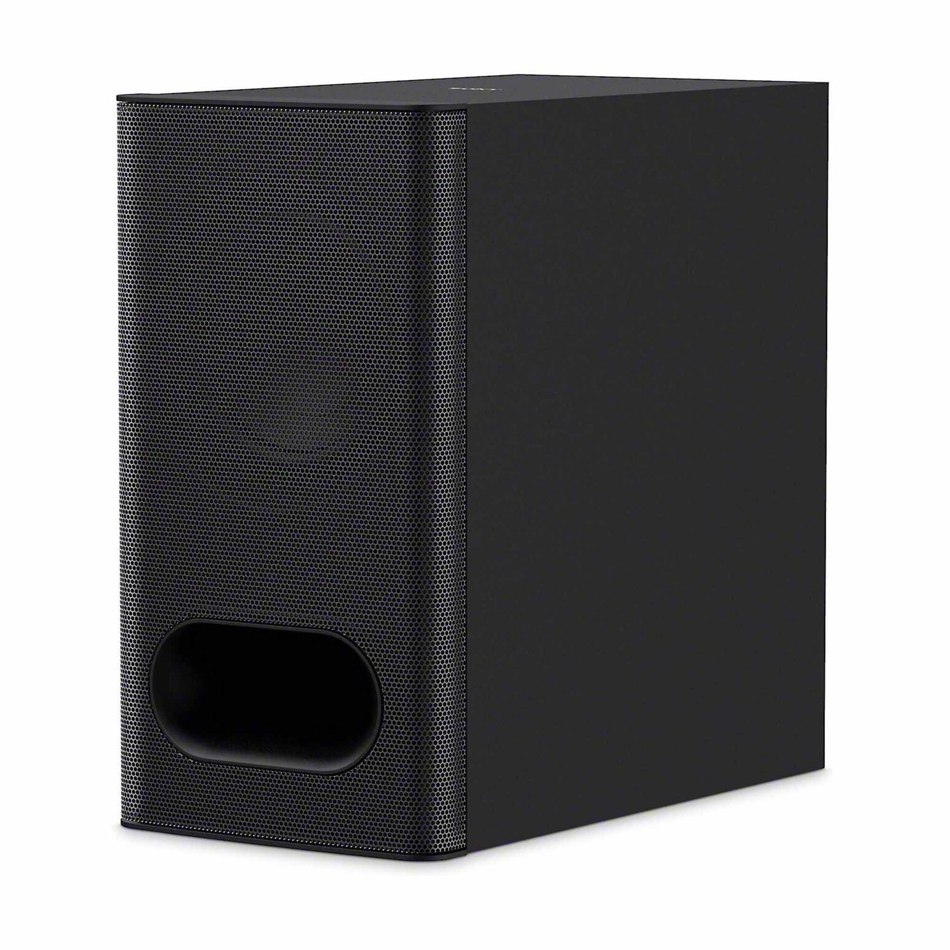 Black subwoofer on a white background