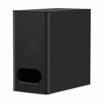 Black subwoofer on a white background