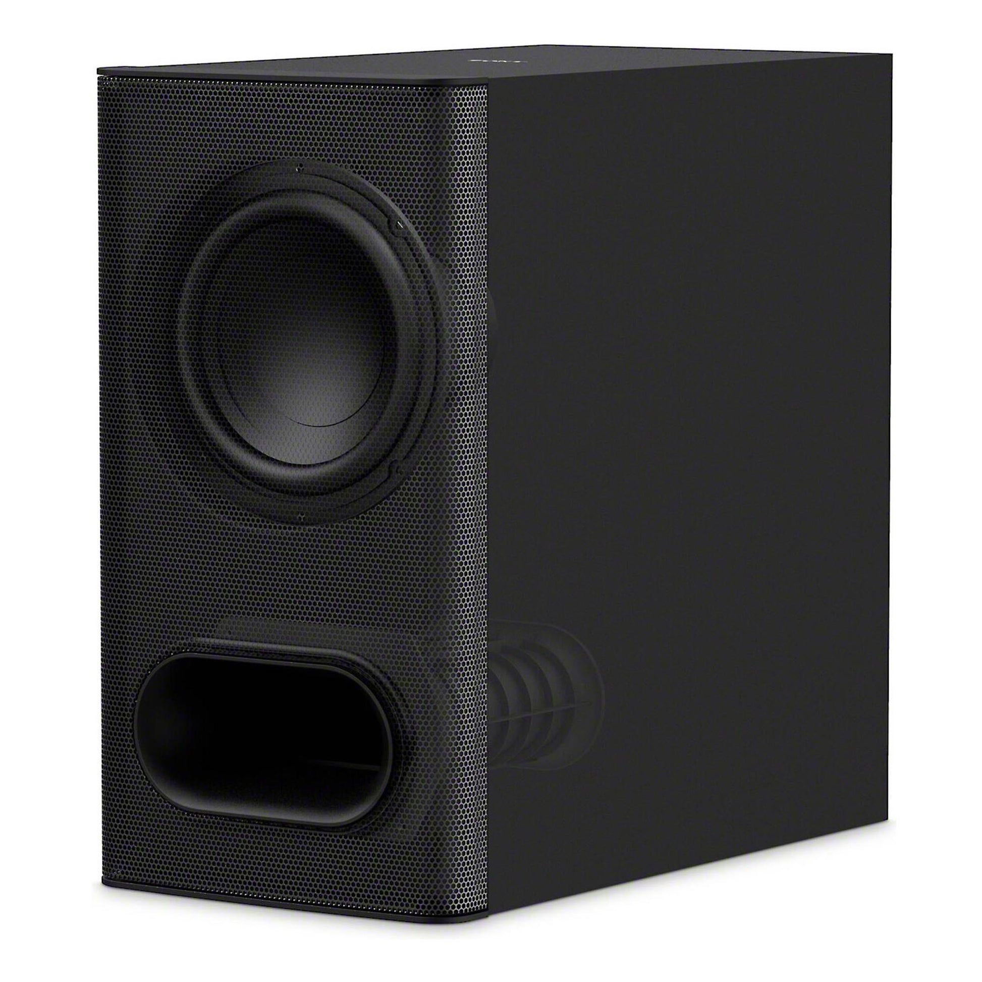 Black subwoofer on a white background