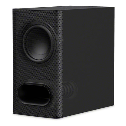 Black subwoofer on a white background