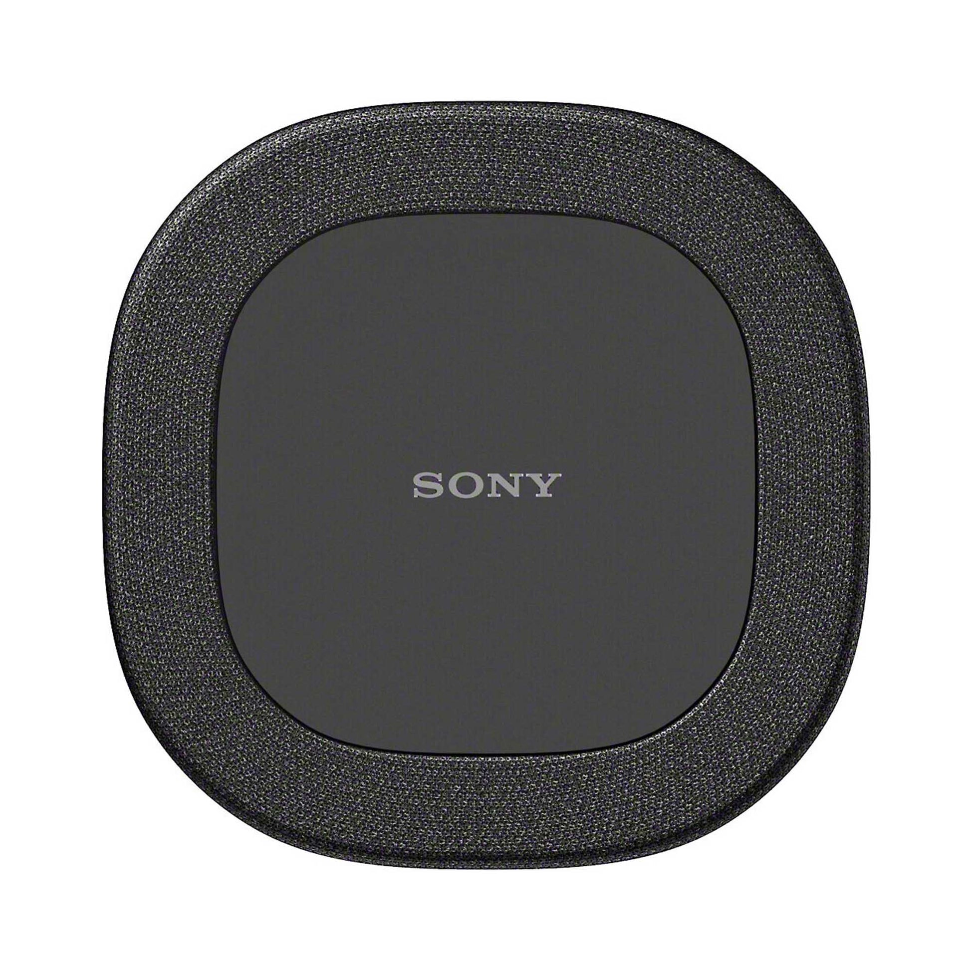 top of black Sony speaker on a white background
