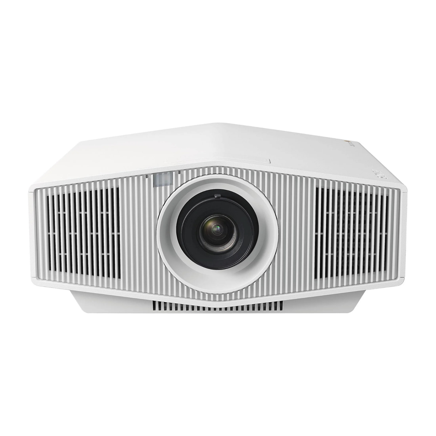 Front view of white Sony VPL-XW5000ES 4K Laser Projector on white background