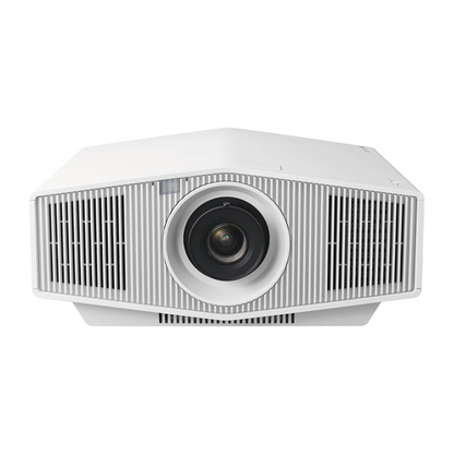 Front view of white Sony VPL-XW5000ES 4K Laser Projector on white background