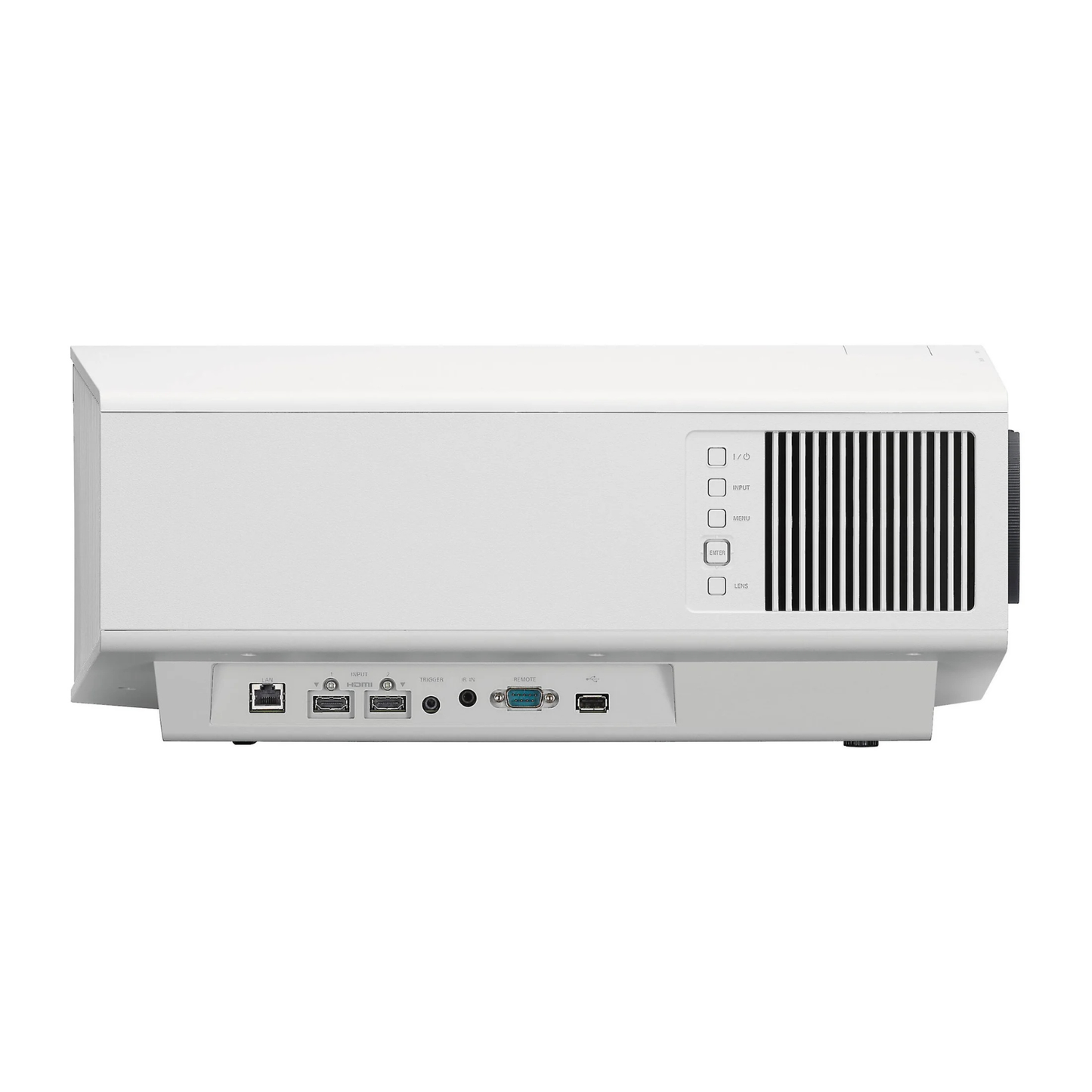 Side view of white Sony VPL-XW5000ES 4K Laser Projector on white background