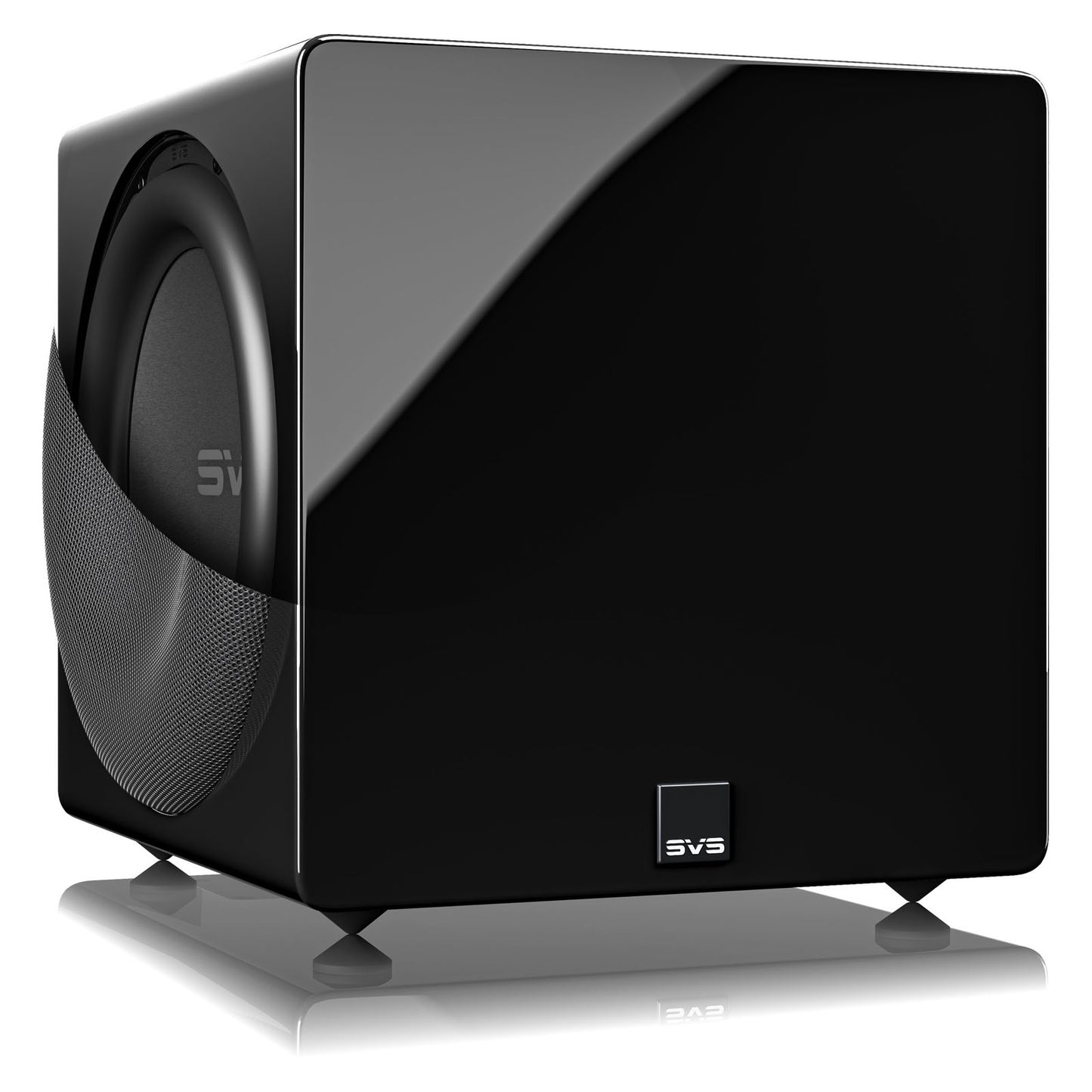 Front angle of gloss black SVS 3000 Micro R|Evolution Subwoofer