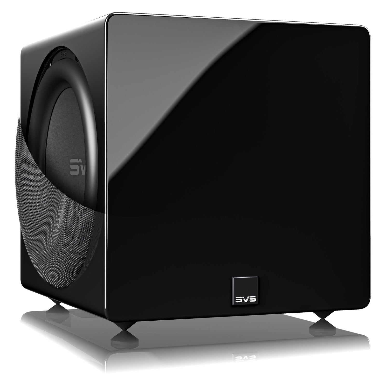 Front angle of gloss black SVS 3000 Micro R|Evolution Subwoofer