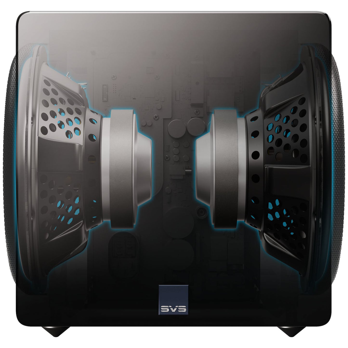 Internal view of black SVS 3000 Micro R|Evolution Subwoofer