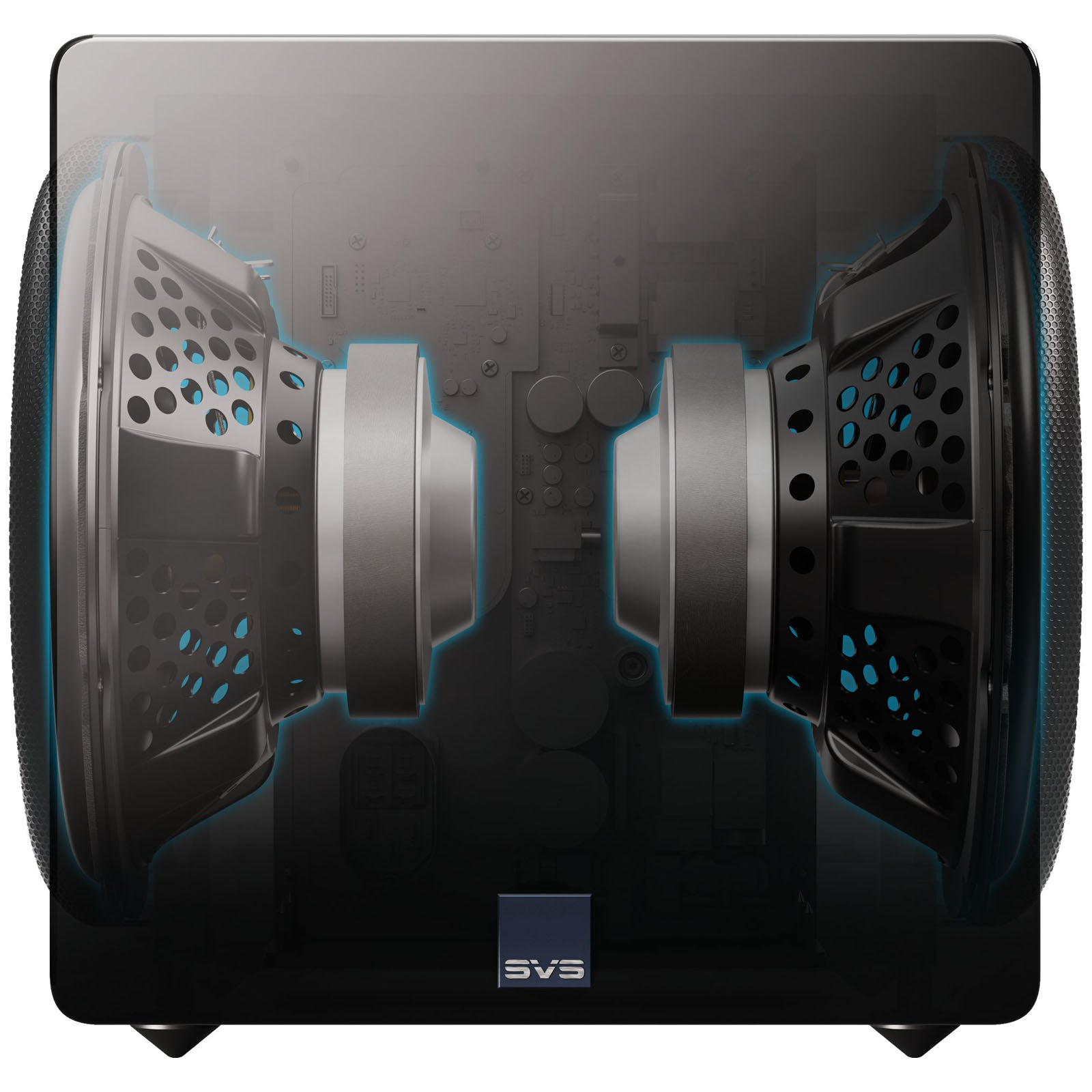 Internal view of black SVS 3000 Micro R|Evolution Subwoofer