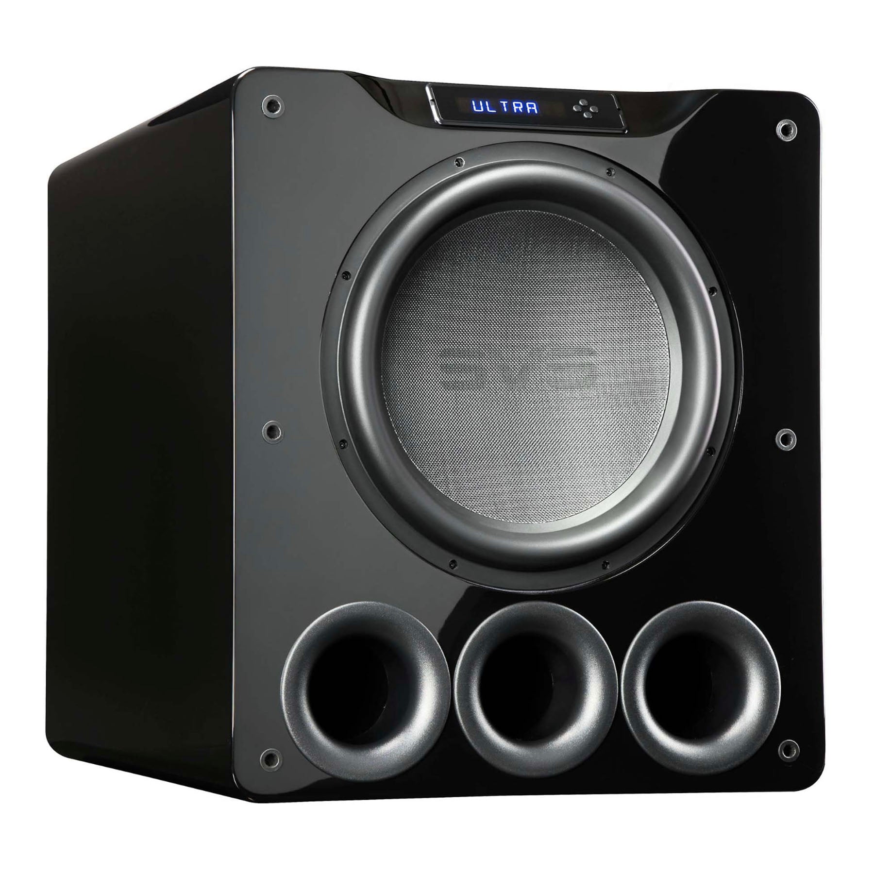 An SVS PB-16 Ultra Subwoofer with a black finish, featuring a large front-firing port and the SVS logo prominently displayed.