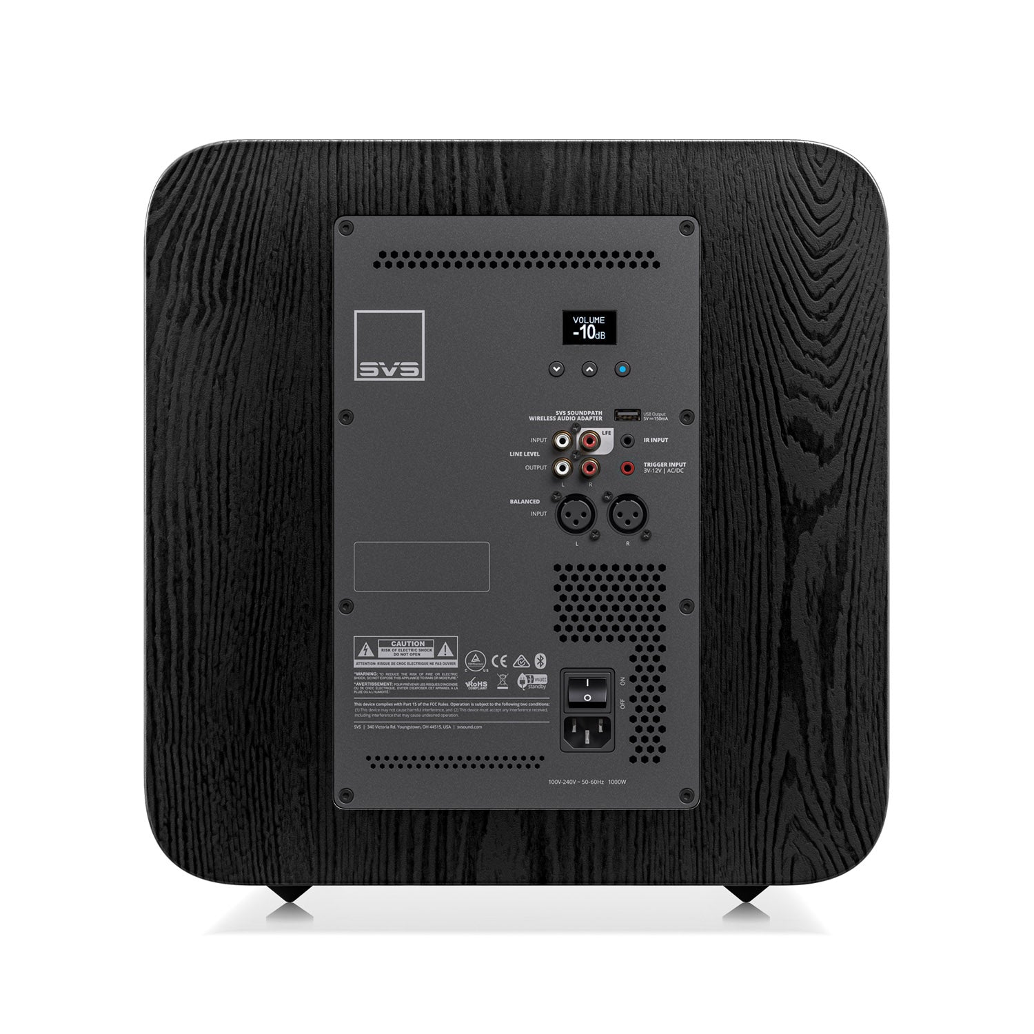 Rear view of SVS SB-3000 R|Evolution Subwoofer in black ash