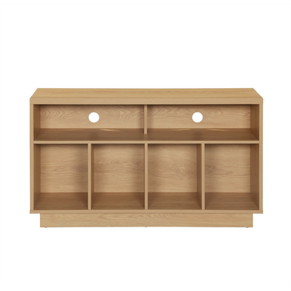 Wooden Tauris Edison 1200 Media Cabinet with open shelves on a white background