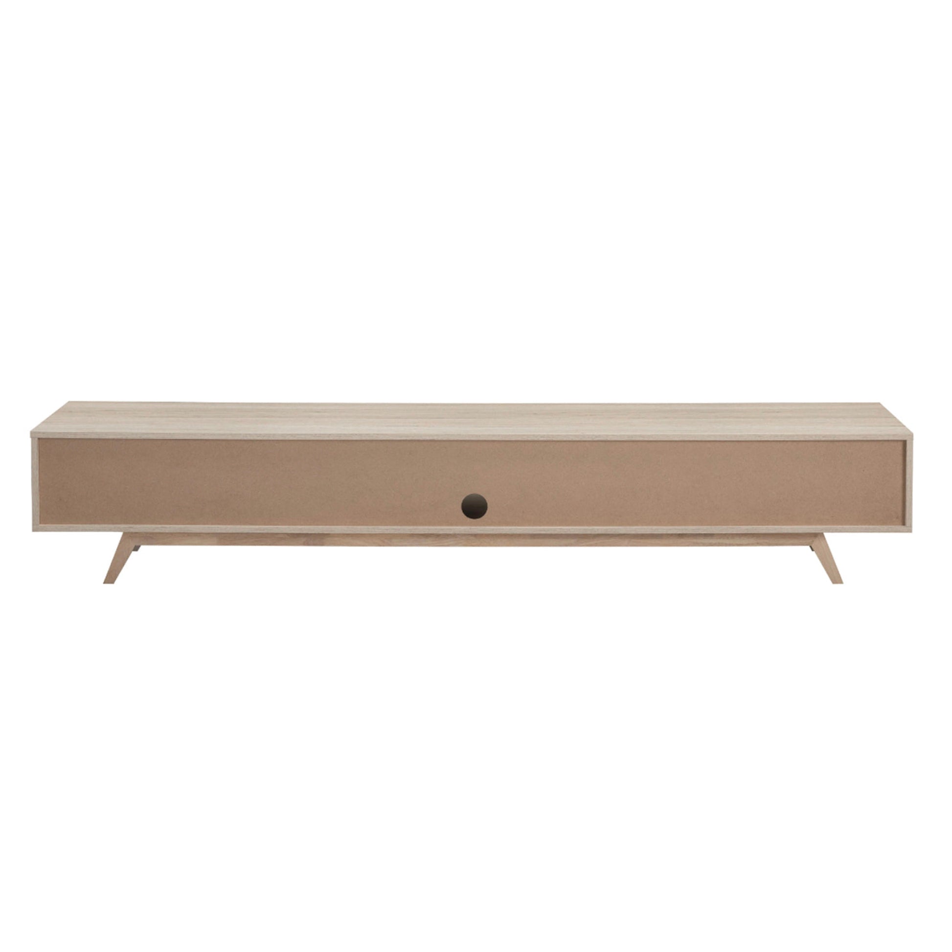 rear of oak TV stand on a white background