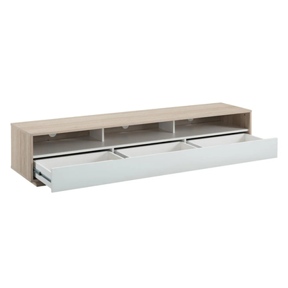 Tauris Suave 1800 TV Cabinet in oak with drawers open