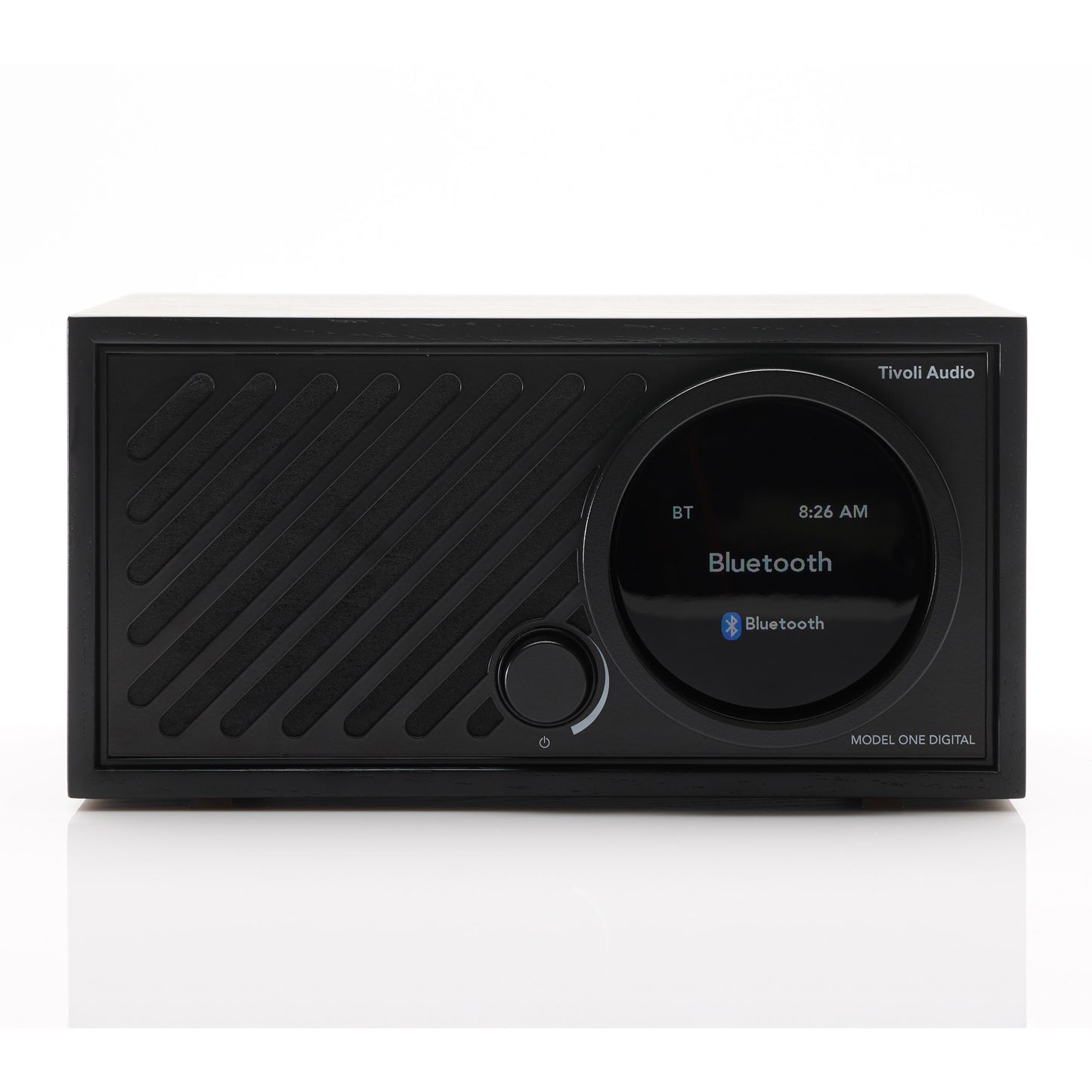 Front of black Tivoli Audio Model One Digital Gen 3 on white background