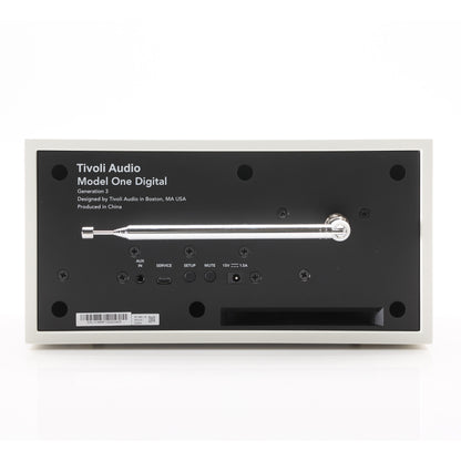 Back of white Tivoli Audio Model One Digital Gen 3 on white background