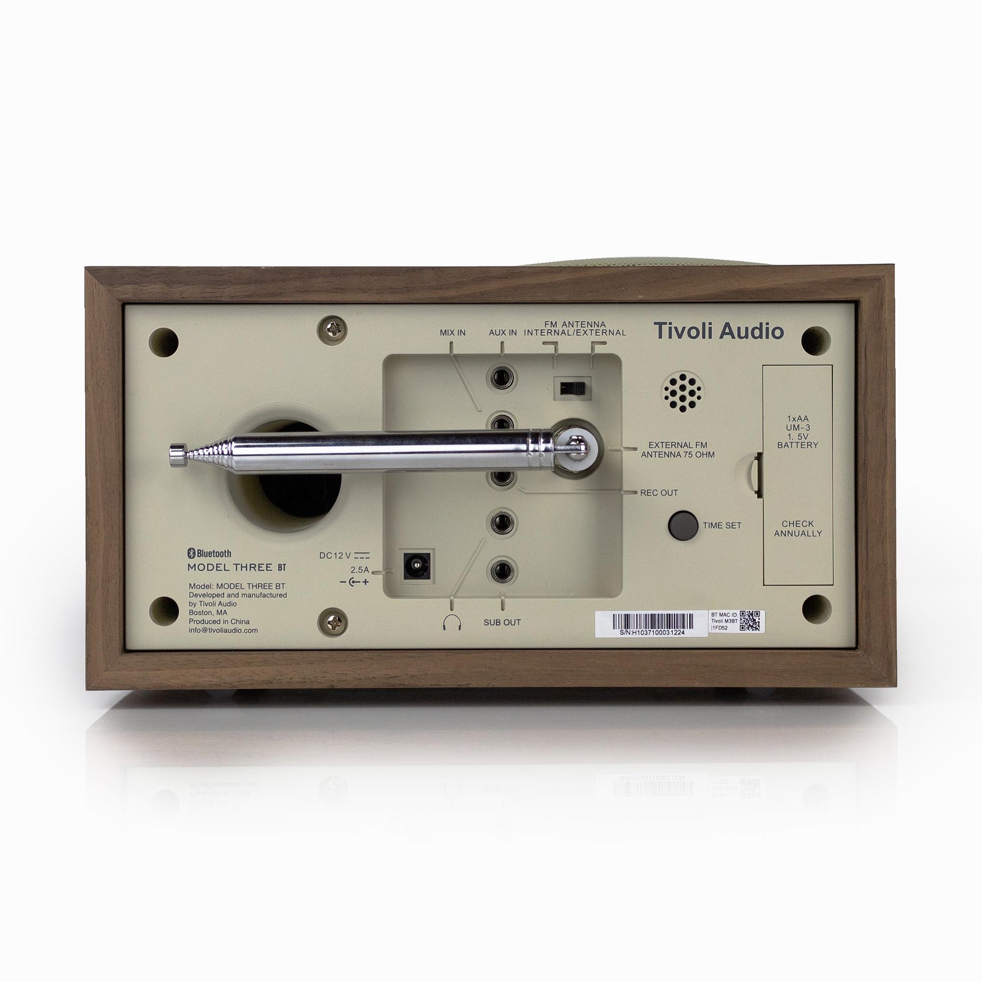 Back view of Tivoli Audio Model Three BT with USB-C in beige