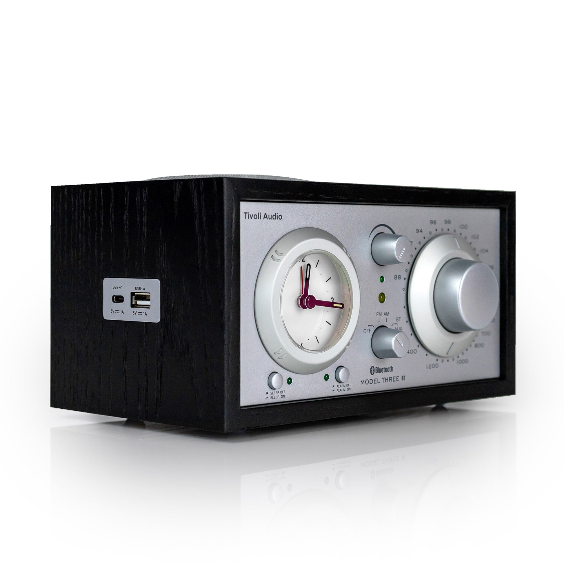 Tivoli Audio Model Three BT with USB-C angle view in black