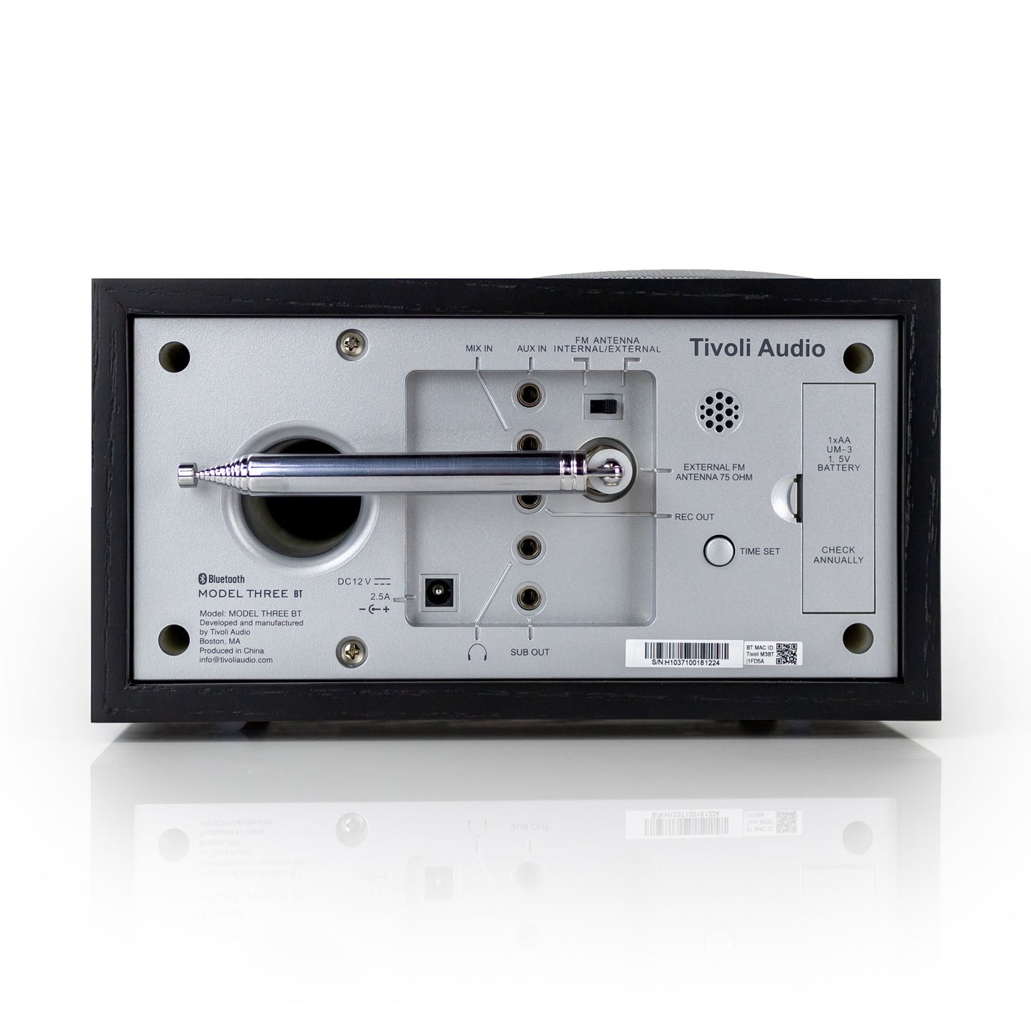 Back of Tivoli Audio Model Three BT with USB-C in black