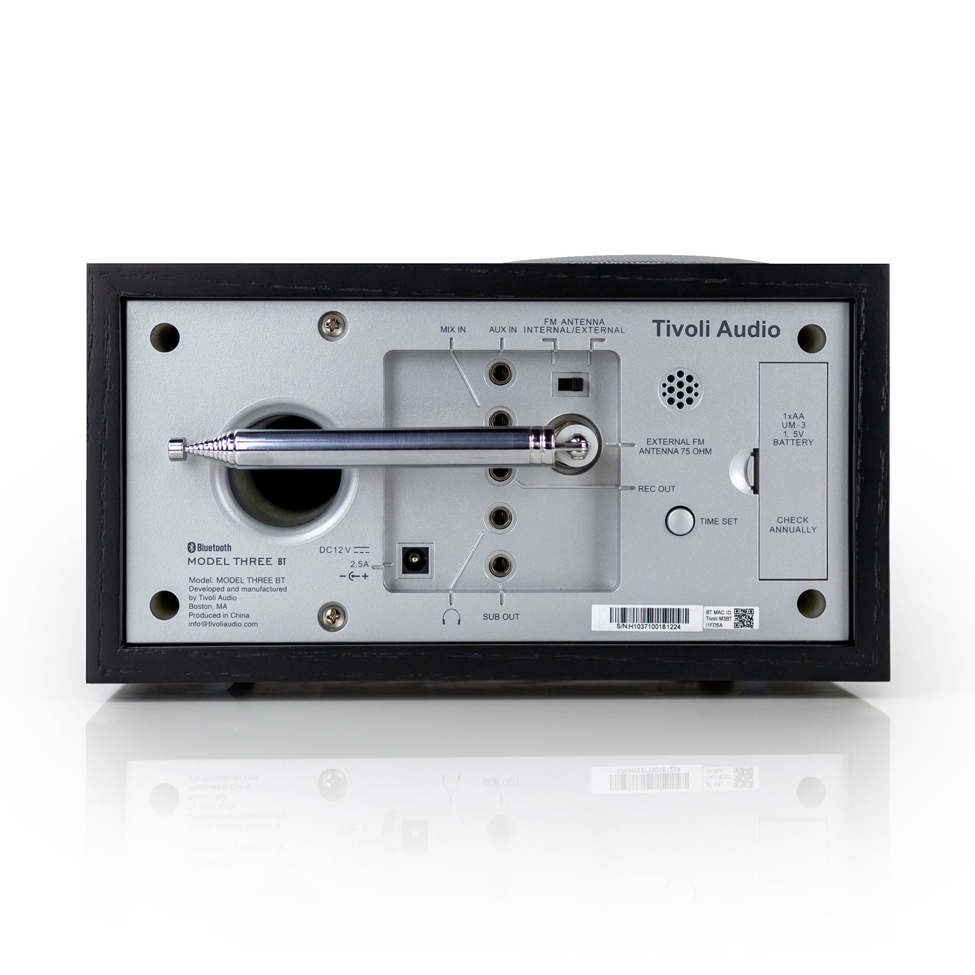 Back of Tivoli Audio Model Three BT with USB-C in black