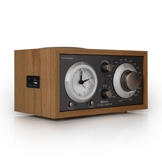 Tivoli Audio Model Three BT with USB-C angle view in cherry