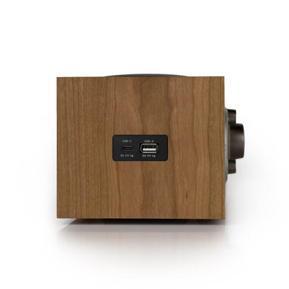 Tivoli Audio Model Three BT with USB-C on side showing usb port in cherry