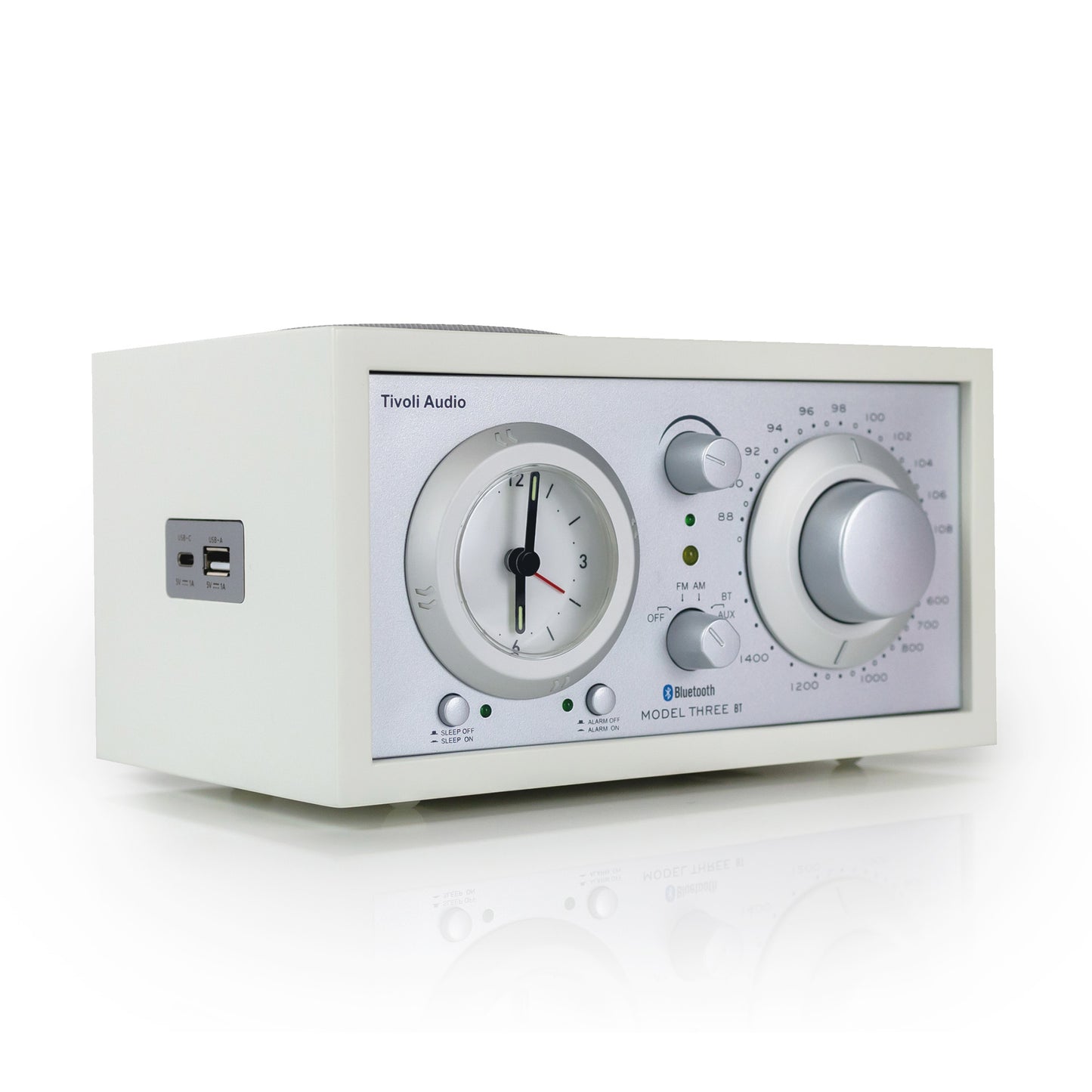 Tivoli Audio Model Three BT with USB-C angle view in white