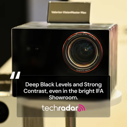 Vintage camera with text about deep black levels and strong contrast, featuring TechRadar logo.