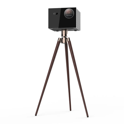 Valerion Walnut Tripod Stand with projector on white background