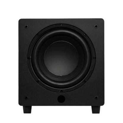 Front view of black Velodyne Impact X 12 Subwoofer on white background