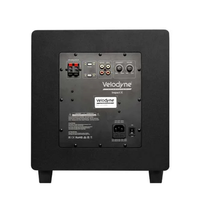 View of black Velodyne Impact X 12 Subwoofer rear on white background