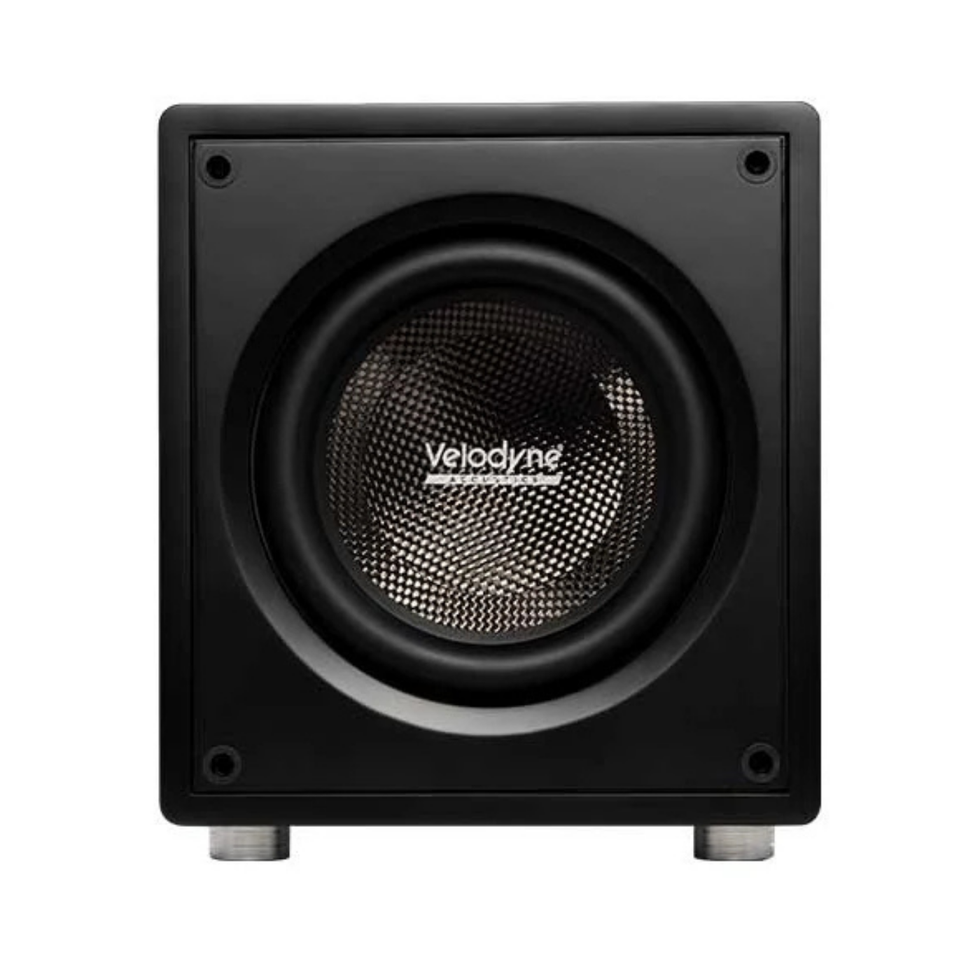 A black Velodyne VI-Q 12 Subwoofer on a white background