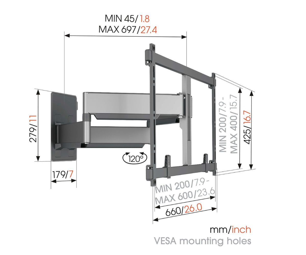 Vogel's TVM 5855 Full Motion TV Wall Mount - Dimensions