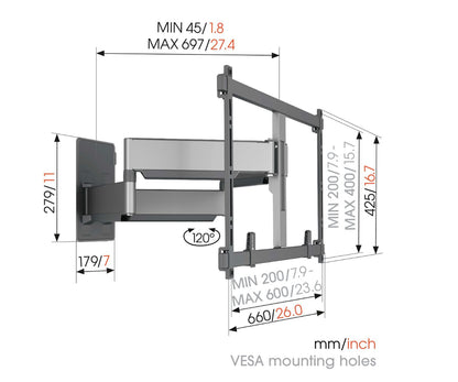 Vogel's TVM 5855 Full Motion TV Wall Mount - Dimensions