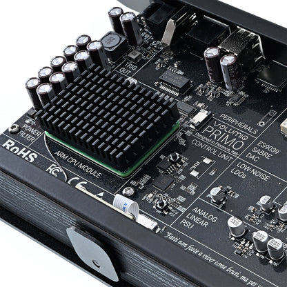 Close up of internal Volumio Primo V3 Streaming DAC on a white background